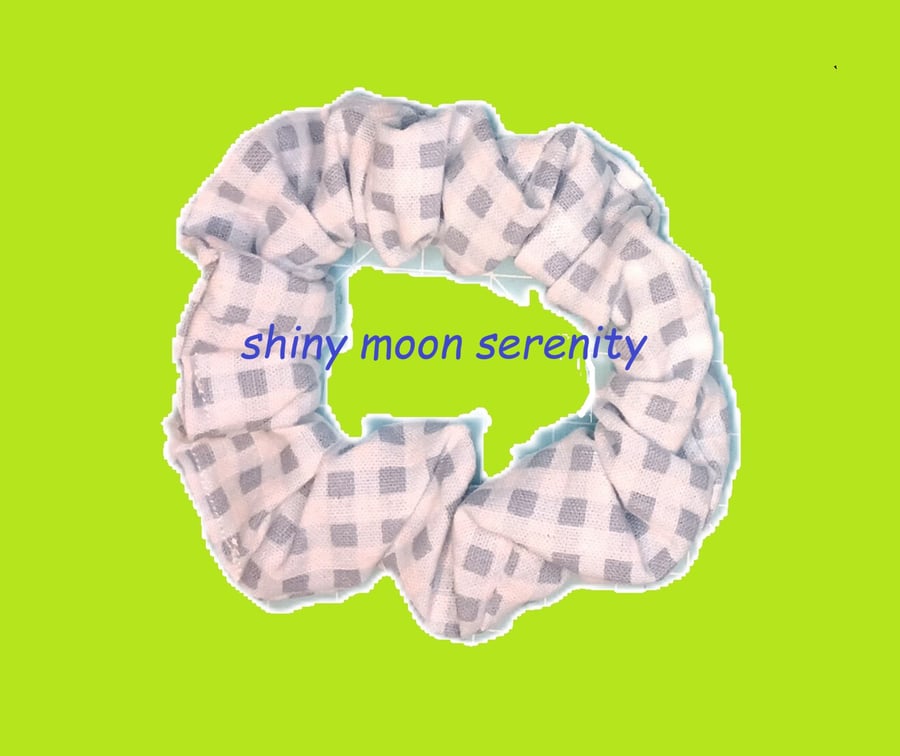 Small Scrunchie, Pale Blue, Pale Grey and White Check 