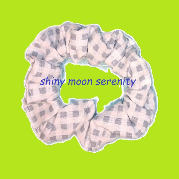 Small Scrunchie, Pale Blue, Pale Grey and White Check 
