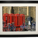 Cambridge Telephone Boxes City Iconic Landmark Framed Art Print 14" x 11" Frame 