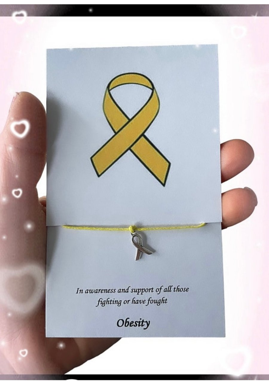 Obesity awareness ribbon charm corded wish bracelet gift 