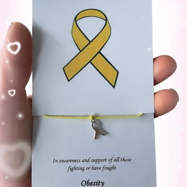 Obesity awareness ribbon charm corded wish bracelet gift 