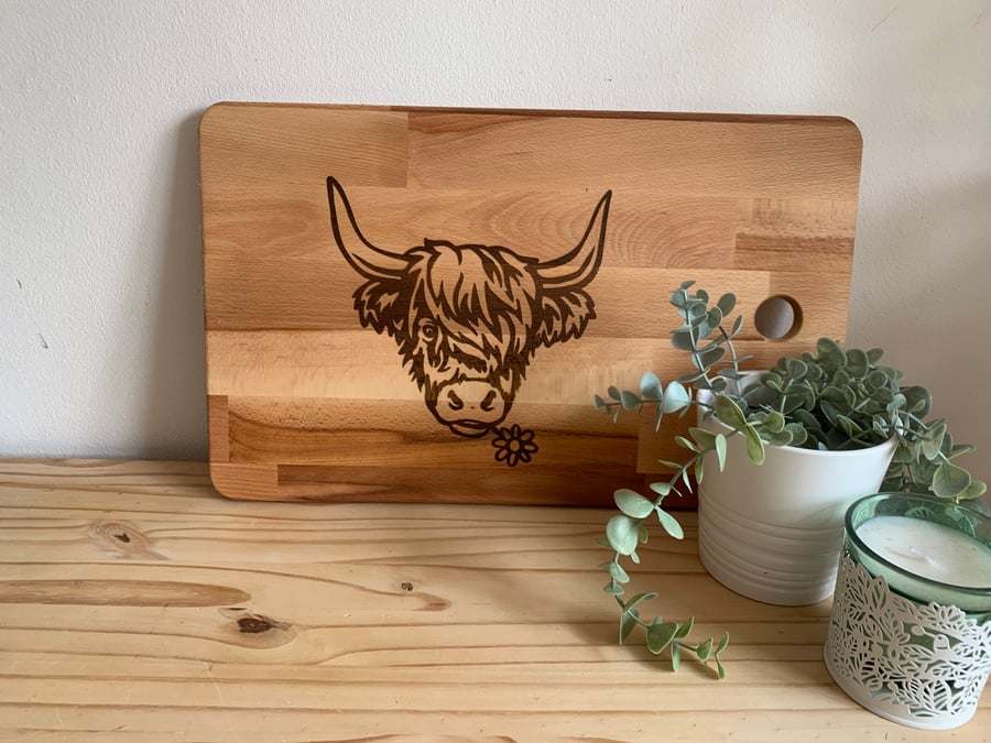 Highland cow chopping board - Folksy