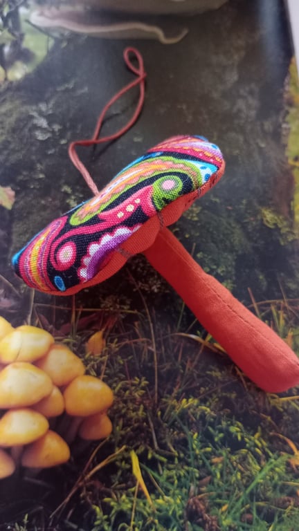 Fabric toadstool, hanging decoration 