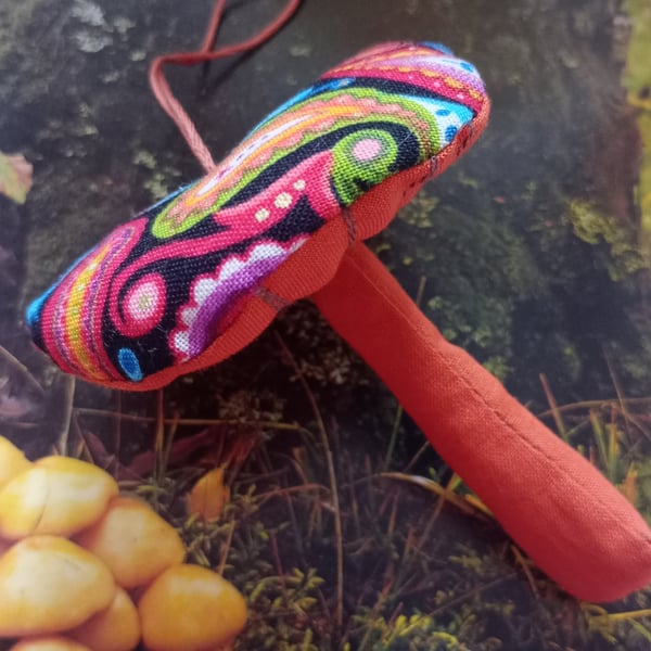 Fabric toadstool, hanging decoration 