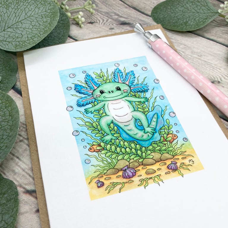 Axolotl Card - Blank Card - Birthday Card - Any Occasion - Cute Axolotl
