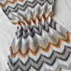 White, grey, and mustard striped baby blanket in 100% cotton 