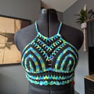 XS handmade crochet halter neck bralette top adjustable corset design fastening