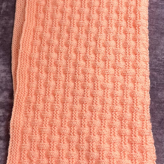 Knitted Baby Blanket Basket weave pattern in Peach