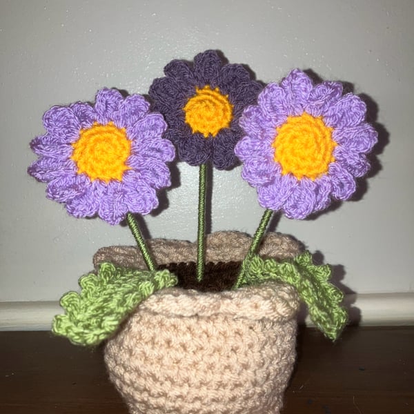 Crochet tulips in a crochet pot 