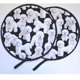 Bichon Frise Dog Aga Hob Lid Mat Pad Hat Round Covers Pair