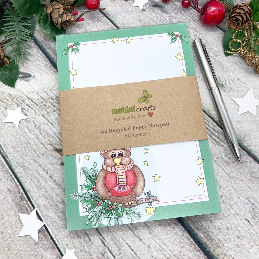 Notepad - A6 Recycled Paper Notepad - Christmas Robin