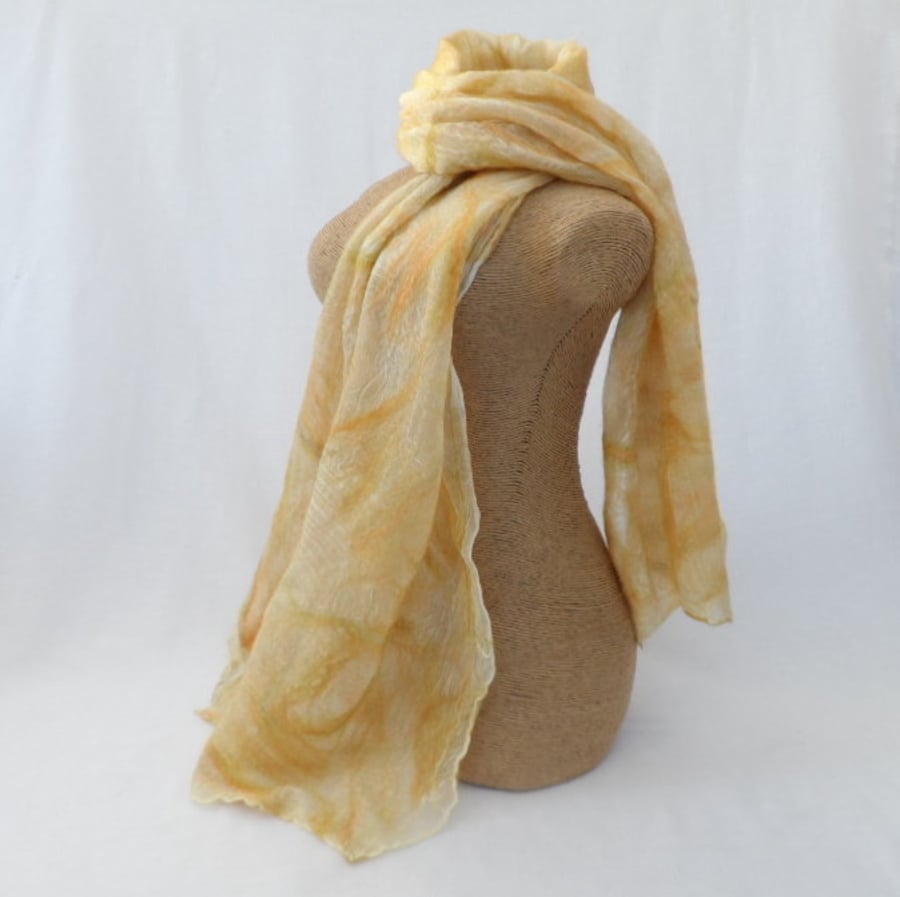 Scarf Nuno felted wool on silk (yellow)