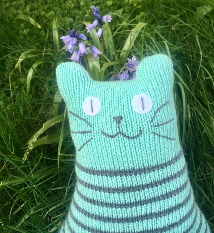 Pastel colours knitted cat dolls - pink, yellow  & green 