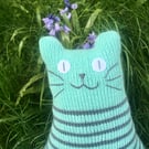 Pastel colours knitted cat dolls - pink, yellow  & green 