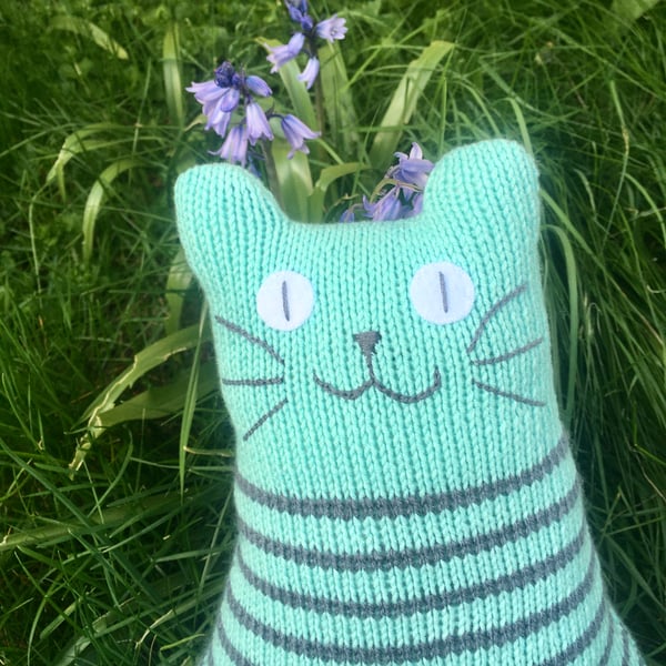 Pastel colours knitted cat dolls - pink, yellow  & green 