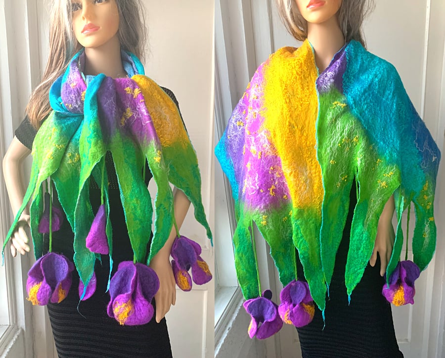 felted wool scarf ,shawl and beret -set "iris"