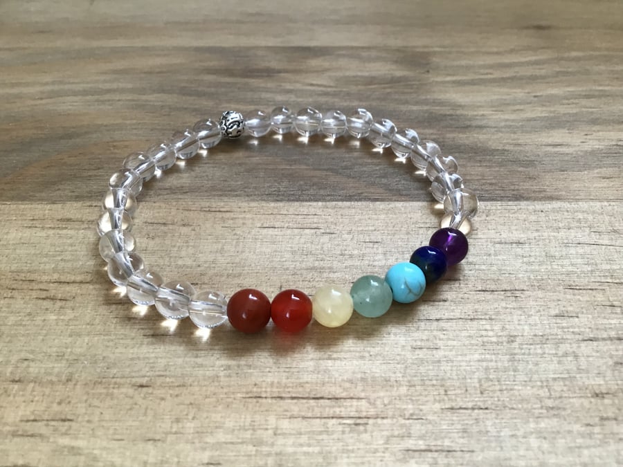 7 Chakra natural gemstone and Sterling silver beaded bracelet 