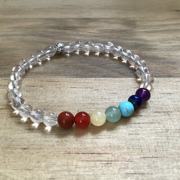7 Chakra natural gemstone and Sterling silver beaded bracelet 
