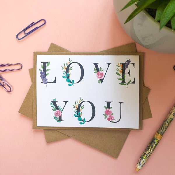 Love You A6 Elegant Watercolour Card