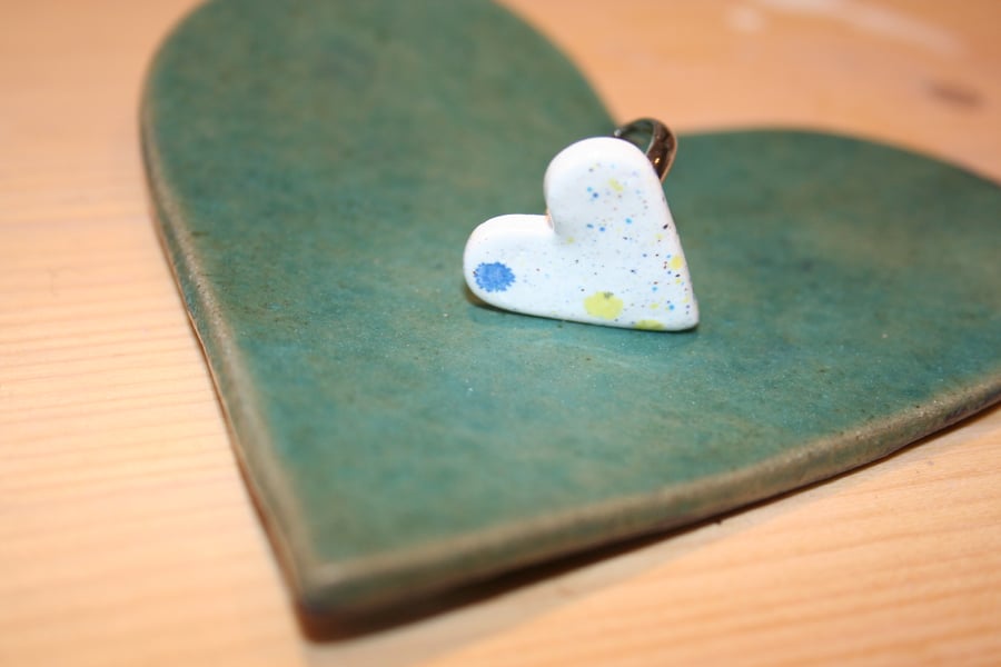 Handmade heart shaped  Konfetti glaze Ceramic ring