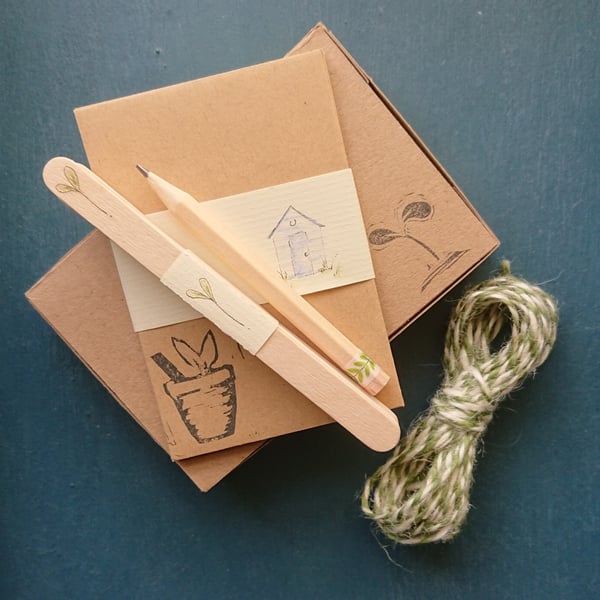 Garden Gift Set - box of wooden plant labels, envelopes, twine, pencil, planner