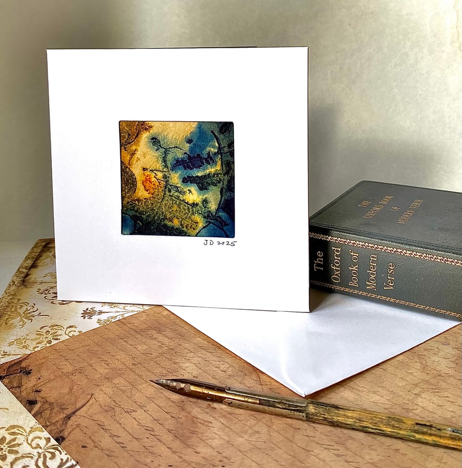 ‘Plant outlines’ hand painted blank watercolour greeting card 