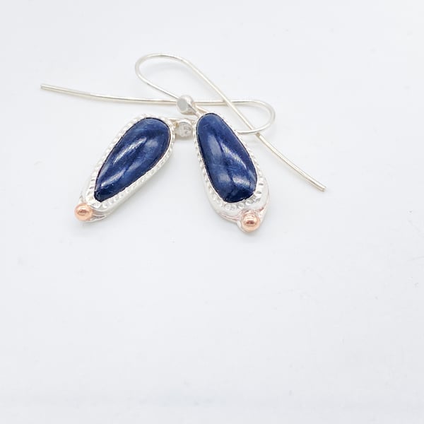 Sapphire Dangle Silver and Gold Earrings Handmade 