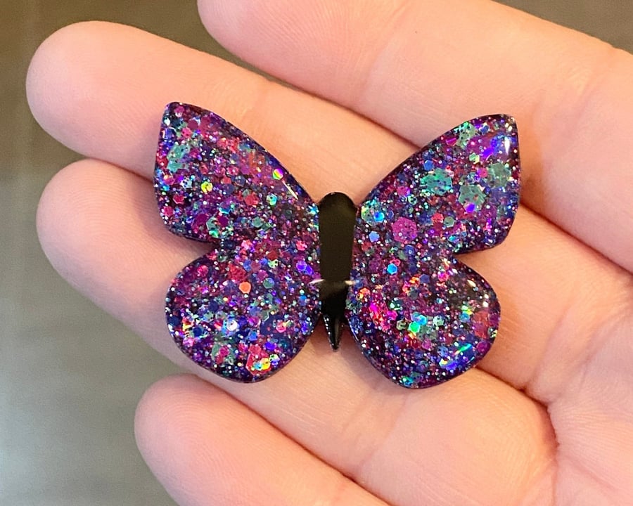 Handmade resin brooch, Butterfly gift, butterfly brooch, glitter butterfly, 