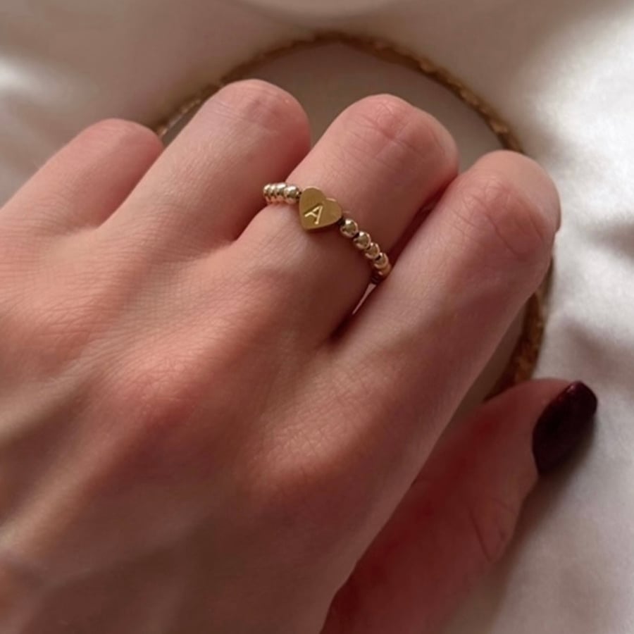 14kt gold filled engraved heart beaded ring for women