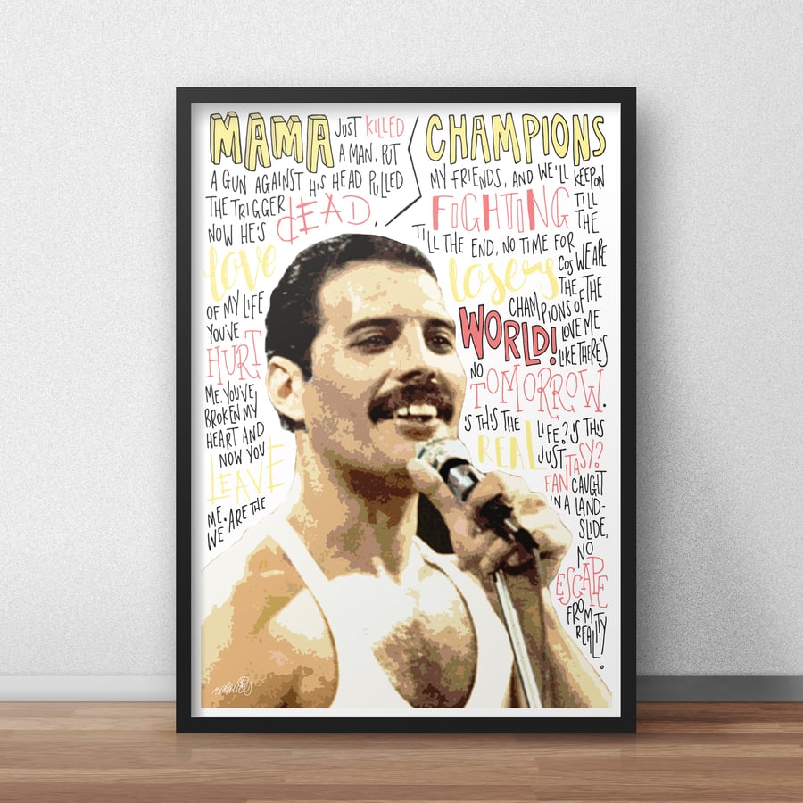 Freddie Mercury, Queen INSPIRED Poster, Print with Quotes, Lyrics