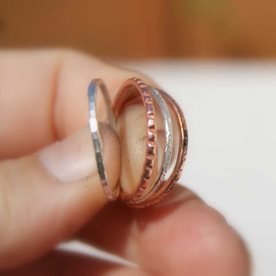 Stacking Rings Set of 4, Mixed Metals Rings,5th Ring Free