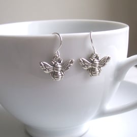 Petite Silver Bee charm earrings - little bees - gift for gardener - nickel free