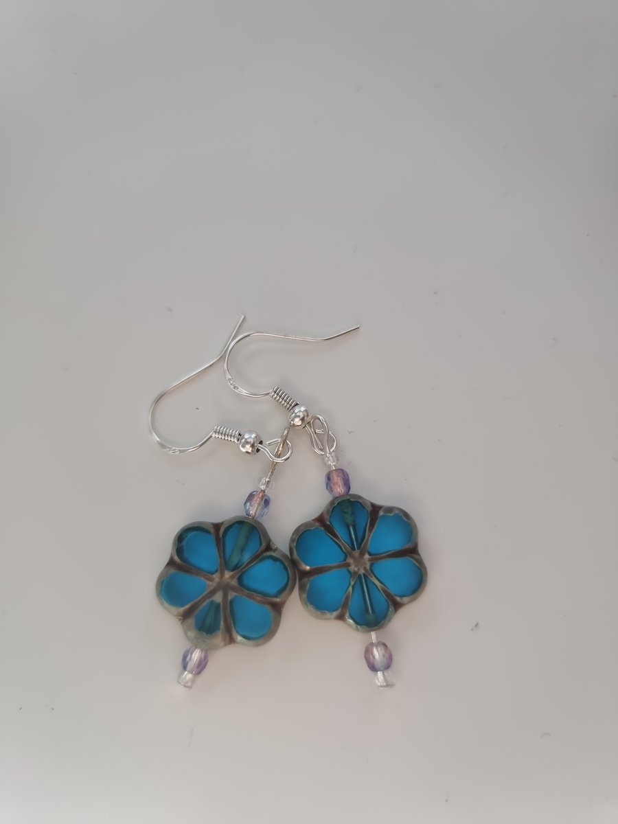 Hawaiian ocean blue flower earrings