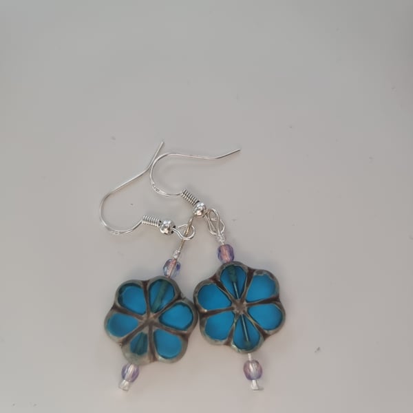 Hawaiian ocean blue flower earrings