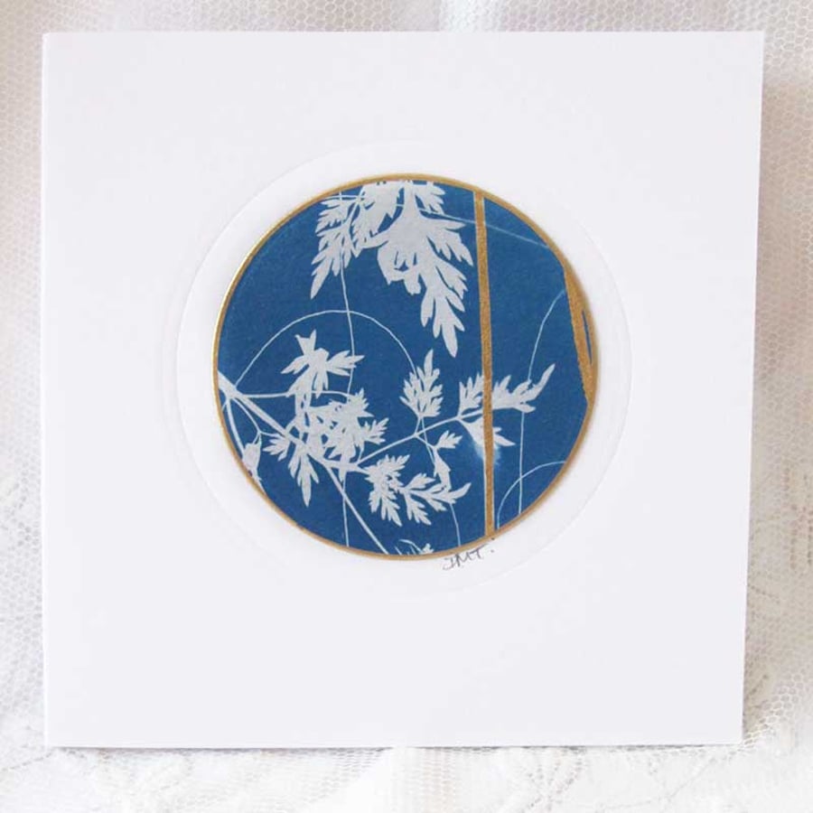 BOTANICAL CYANOTYPE PRINT CARD WITH GOLD LEAF