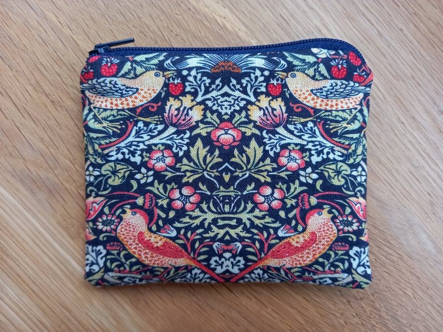 William Morris Navy Strawberry Thief Storage pouch or purse - ideal gift 