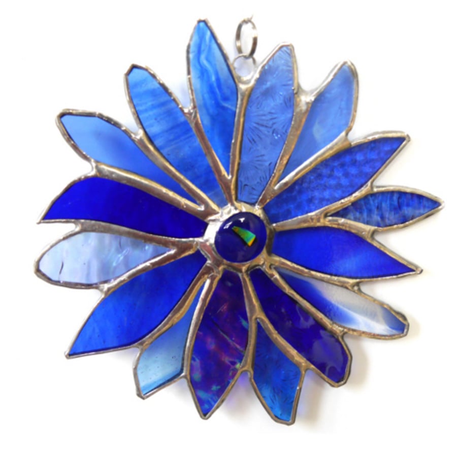 Winter Blues Flower Stained Glass Suncatcher Handmade 009