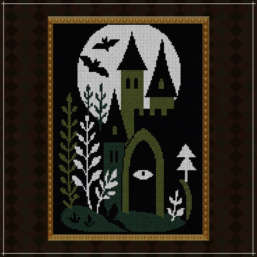 Gothic Castle Cross Stitch Pattern PDF, Dark Academia Embroidery Design