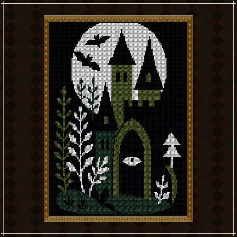 Gothic Castle Cross Stitch Pattern PDF, Dark Academia Embroidery Design