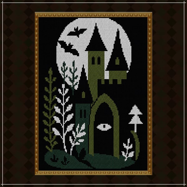 Gothic Castle Cross Stitch Pattern PDF, Dark Academia Embroidery Design