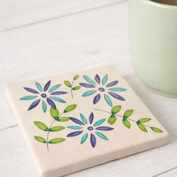 Hand drawn floral coaster