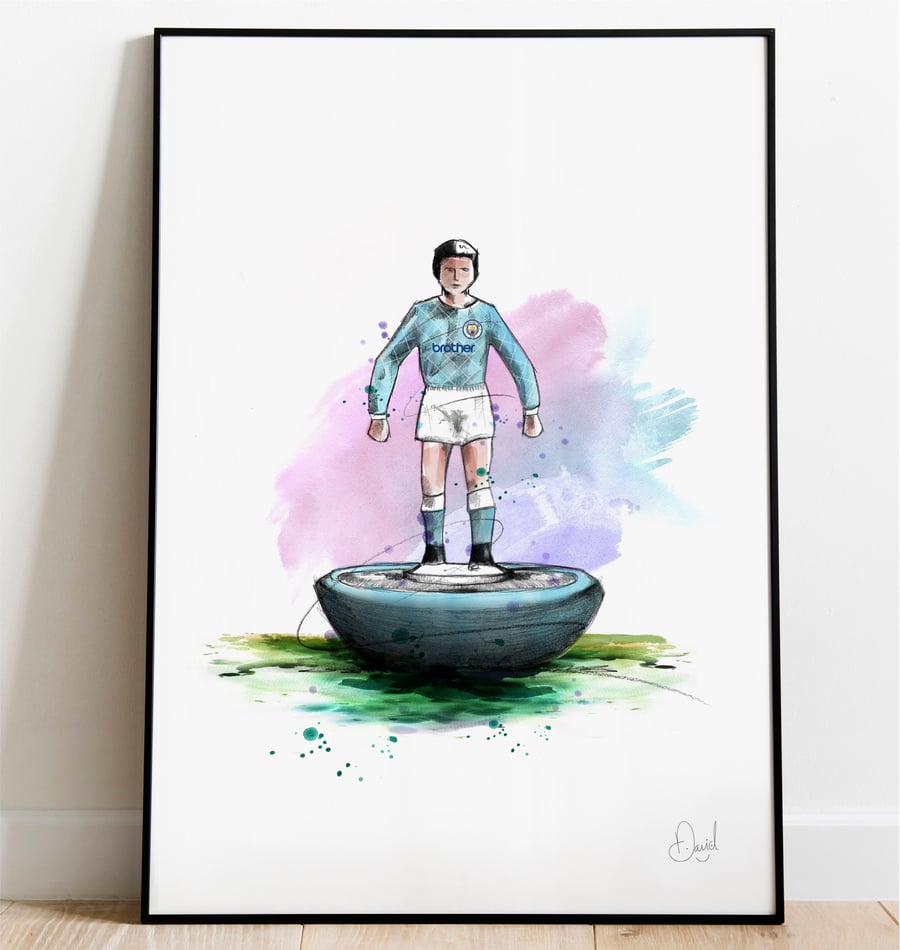 Manchester City Subbuteo Art Print, Manchester City Drawing, Illustration 