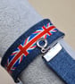 Upcycled Denim Bracelet with Union Jack Ribbon (British and Biker Vibes)  - Image 7