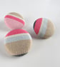 3 Small Handmade Pink Stripe Fabric Buttons - Image 1