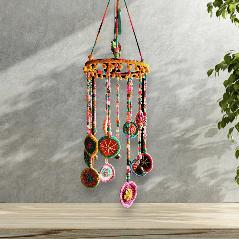 colourful crochet, beaded mobile, nursery decoration, hanging decoration