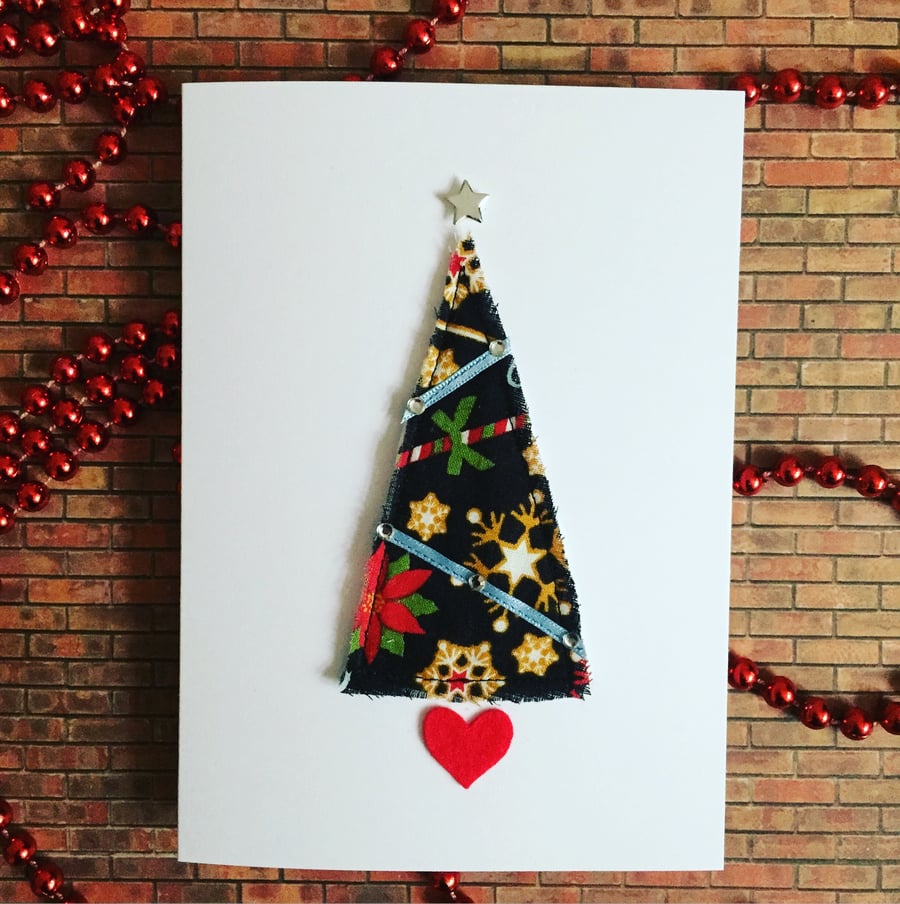 Christmas Tree card, Xmas card, fabric card