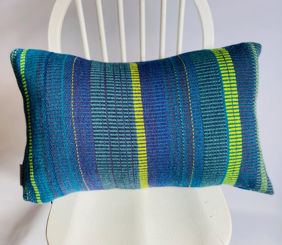 Hand woven rectangle shaped cushion, hand crafted using British wool