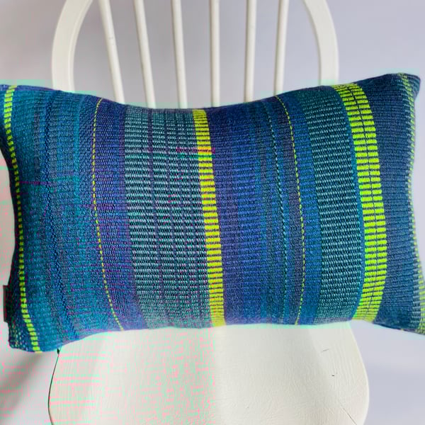 Hand woven rectangle shaped cushion, hand crafted using British wool