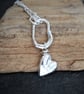 Silver heart drop necklace, molten sterling silver pendant necklace