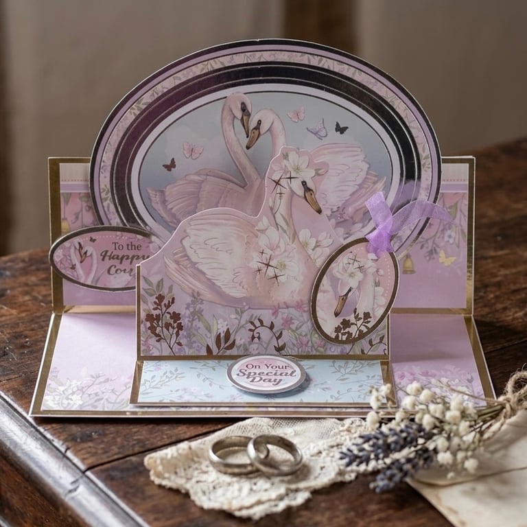 3D Double Easel Pop-Up Wedding Card – Romantic Swan Keepsake